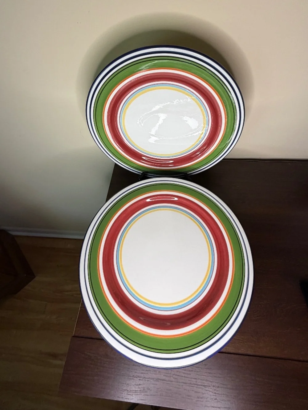 Pottery Barn Espadrille Stripe Dinner Plates Set of 7 Hand Painted 12.5